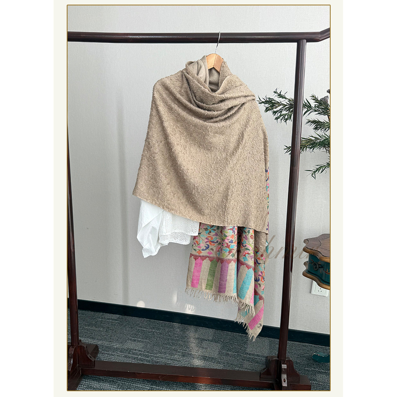 【Coshmir】2.5 Yards Light Milk Tea Color Loop Velvet Half-Knit Cashmere Scarf Shawl