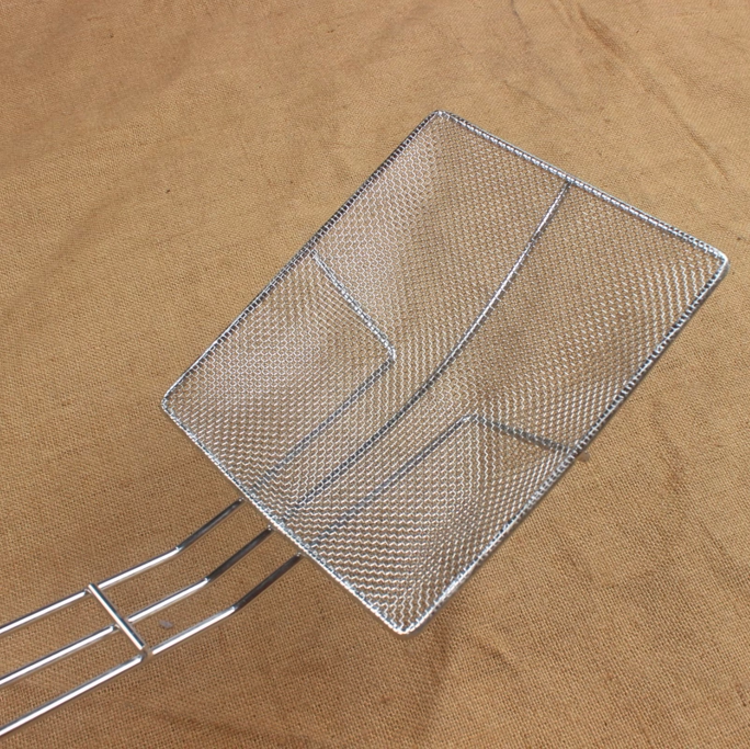 Square Stainless Steel Oil Residue Shoveling Slag Mesh Bailing Spoon Filter Oil Leaking Spoon Oil Slag Mesh Burger Fried Chicken Shop Special Tool