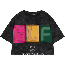 Fairys Pocket Contrast Letters Casual Short Sleeve T-Shirt Womens 2024 Summer New Design Black Top