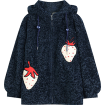Fairys Pocket Strawberry Plush Cotton Clothes Womens 2022 Winter New Loose Thick Coats Small Cotton-padded Jackets