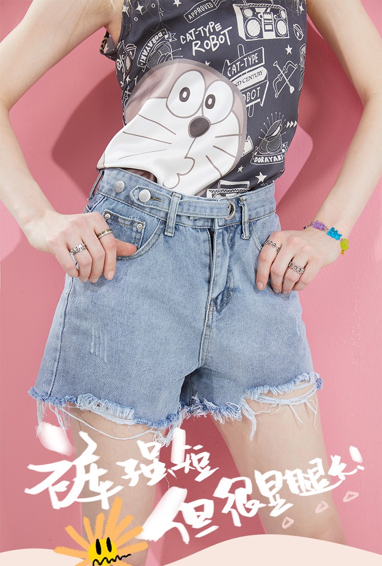 妖精的口袋 2021新款女士破洞牛仔短裤 图1