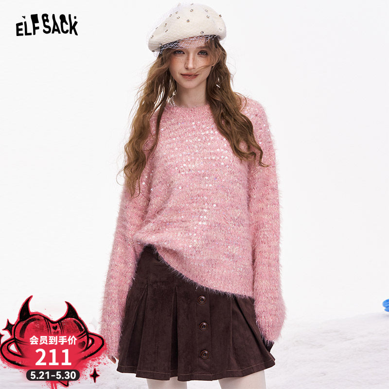 Fairy Pocket Pink Sequin Loose Sweet Sweater for Women 2026 Winter New Faux Mink Lazy Style Top Fairy Pocket Pink Sequin Loose Sweet Sweater for Women 2026 Winter New Faux Mink Lazy Style Top