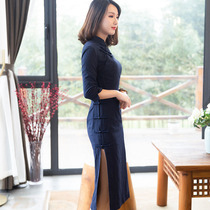 Yun Ya cheongsam modified dress French cheongsam young warlord Lady Lady plain tea dress skirt