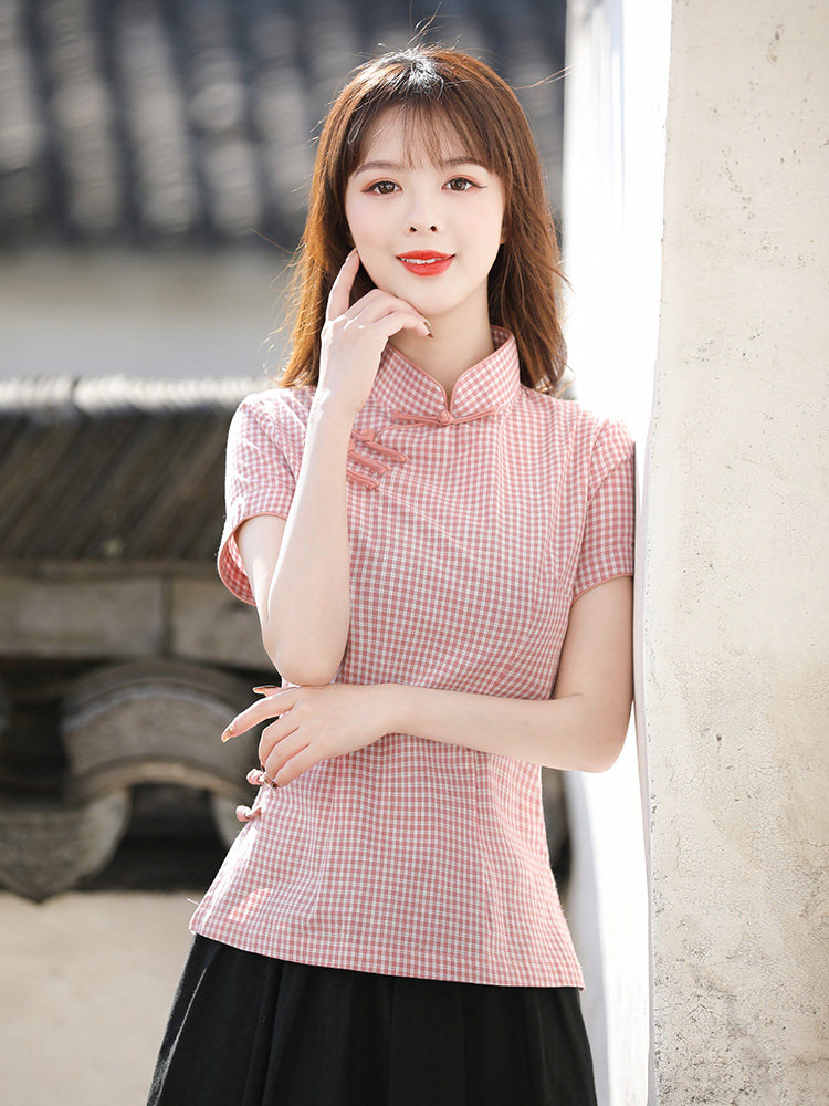 Junya Tang dress Chinese style women's cheongsam-style top Solid color cotton hemp tea dress thin breathable women's Chinese women's clothing