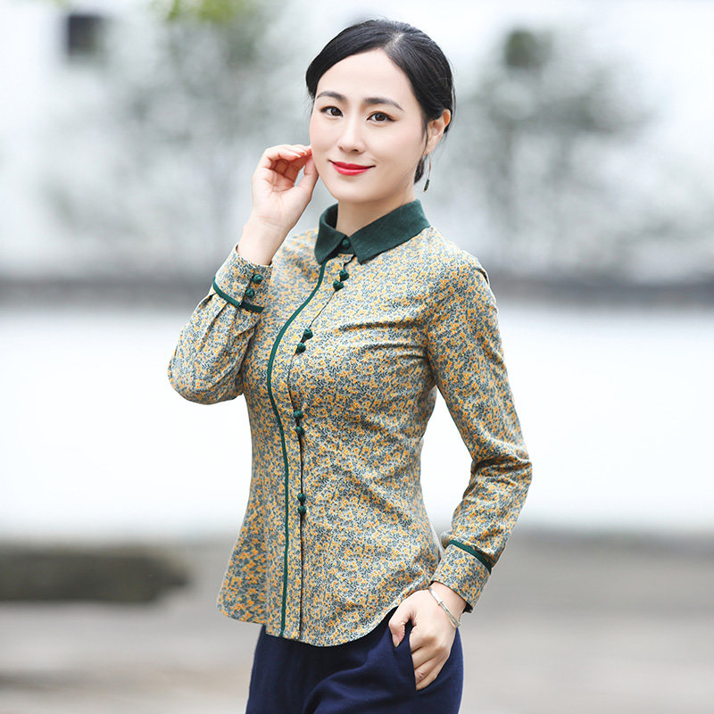 Junya Chunqiu Tang Costume Woman in the country Wind blouse improved Zen Mood vegetarian clothes Long sleeves Body Tea Suit Chinese Women's Clothes