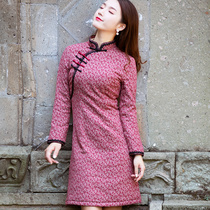 Cheongsam winter thickened Tang dress womens winter thickened padded short young Cheongsam small quilted jacket Chinese style womens clothing