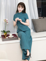 Junja Career Suit Women Casual Suit Pants Two Sets Summer New Qipao Small Scent Wind Stylish Comeback Broadlegged Pants