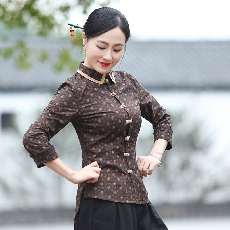 Junya Tang suit women's Chinese style cheongsam top improved Zen long-sleeved plain clothes 2022 spring Chinese women's clothing