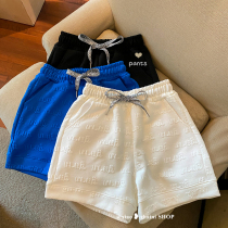 Draw Rope White Casual Shorts Women 2022 New Summer High Waist Little Sub A Character Sports Pants Wide Leg Pants