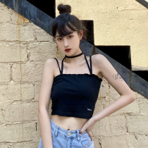 Summer Korean strap sleeveless inner strap women wear tide neck short vest base shirt black top