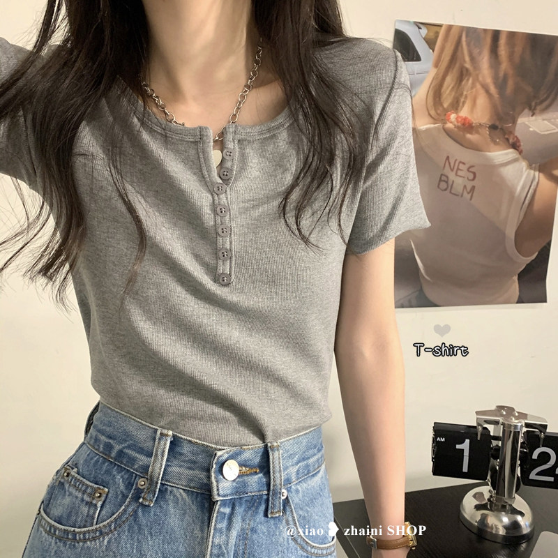 Round neck short-sleeved T-shirt ladies summer 2022 new bottoming shirt slim fit and thin