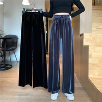 Black pants womens autumn thin model 2021 New wide leg pants wear high waist Joker straight casual pants trousers
