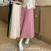 Fared pleated skirt half skirt woman 2022 new summer high waist texture dresses small sub-a long dress