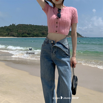 Irregular Blue Broadlegged Jeans Woman 2022 New Spring High Waist Straight Drum Long Pants Loose Mopping Pants