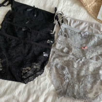 2021 New Korean version of sexy lace underwear women high waist black mesh bow girl breifs four strips