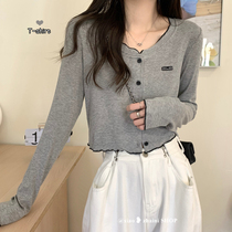 v collar long sleeve t-shirt woman 2022 new spring hit undershirt design feeling small crowd casual loose with short blouses