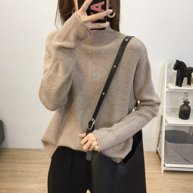 Semi-high collar sweater 2022 spring autumn new loose outside wearing foreign style Lazy Wind Blouse with knitted undershirt