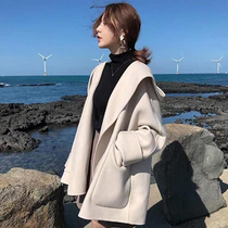 Gross jacket ladies spring autumn season 2022 new Korean version temperament even cap loose cloak bifacial cashmere