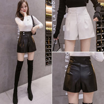 Tide Cards High Waist Shorts Women 2022 New Broadleg A Pair Of Pants Loose Fashion Outside Wearing Double Buttoned Boot Pants Leather Hot Pants