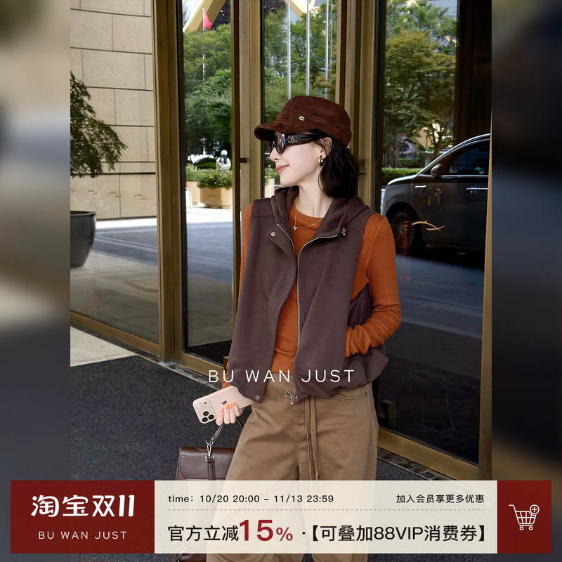 Buwanjust【Fashionista】High-End Retro Zipper Hooded Loose Vest for Women B2609033