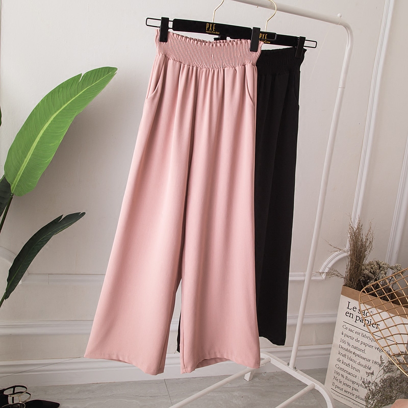 Summer new 200 catty casual pants big size women's pants Fat sister High waist loose snow-spun broadlegged pants 90% long pants