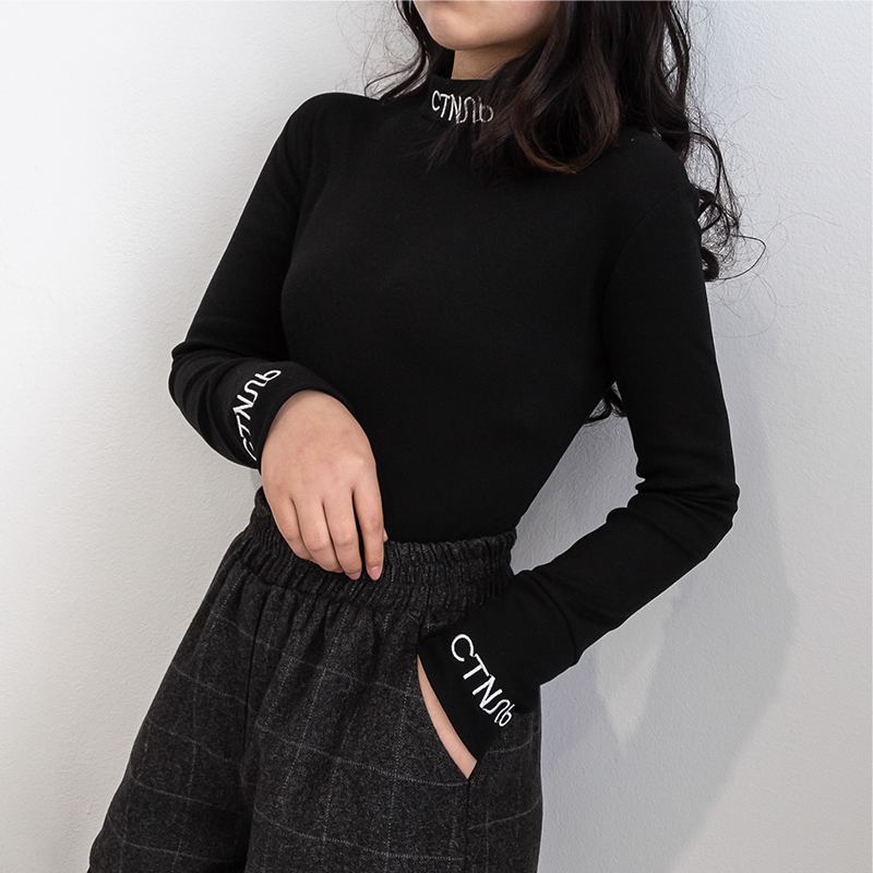 Large size autumn winter new 200 catty sister half high collar Long sleeves T-shirt Gats up for overweight undershirt female blouses