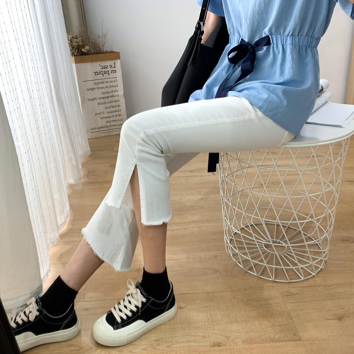 Large size women's new high-waisted casual flared pants 200 pounds of women's pants fat sister shows thin slim fit eight-point pants