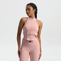 New motorcycle style belt cycling dance top womens tight-fitting belt chest pad yoga fitness wear sports running underwear