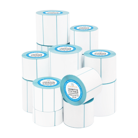 Papel de impresión de etiquetas térmicas de tres pruebas.