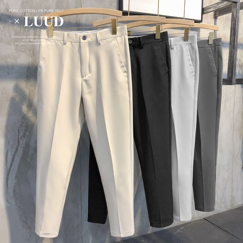 Luud 2026 Summer Solid Color Tapered 9/10 Length Men's British Style Non-Iron Slim Fit Skinny Casual Pants Luud 2026 Summer Solid Color Tapered 9/10 Length Men's British Style Non-Iron Slim Fit Skinny Casual Pants
