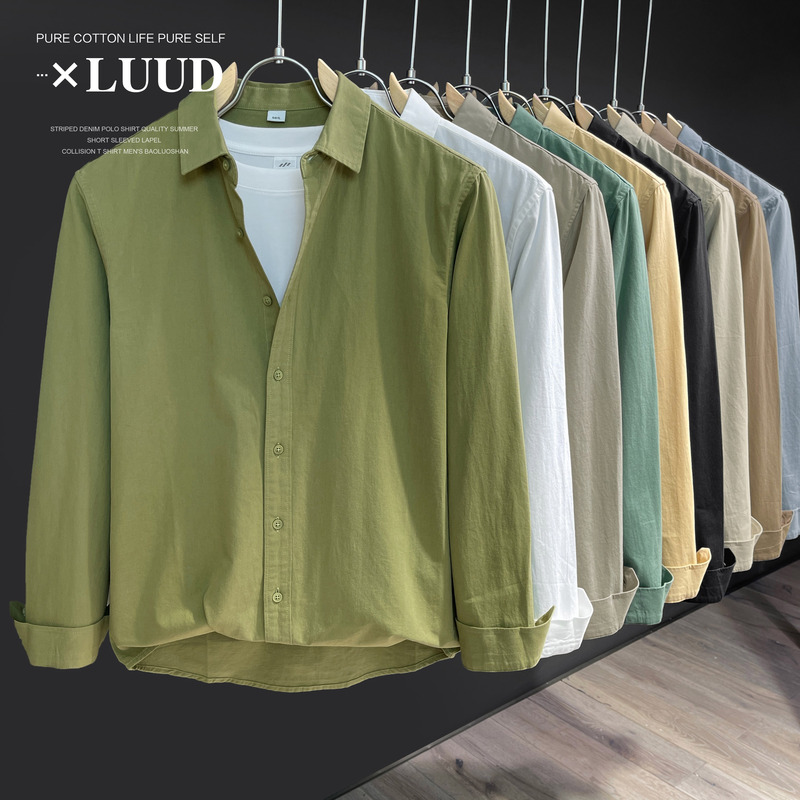 Luud Gentle Boyfriend Style Artistic Shirt Versatile Trendy Solid Color Lapel Top Korean Version Pure Cotton Outerwear Shirt