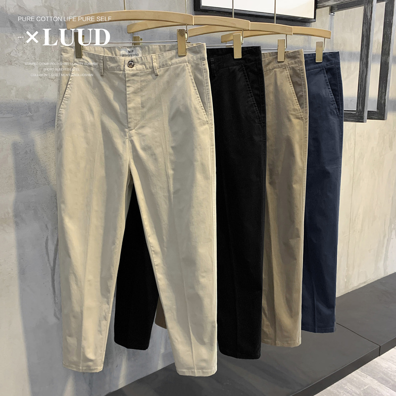 Luud Summer Thin Cotton Cropped Pants Trendy Men's Solid Color Casual Suit Pants Korean Style Tapered Slim Fit Men's Trousers Luud Summer Thin Cotton Cropped Pants Trendy Men's Solid Color Casual Suit Pants Korean Style Tapered Slim Fit Men's Trousers