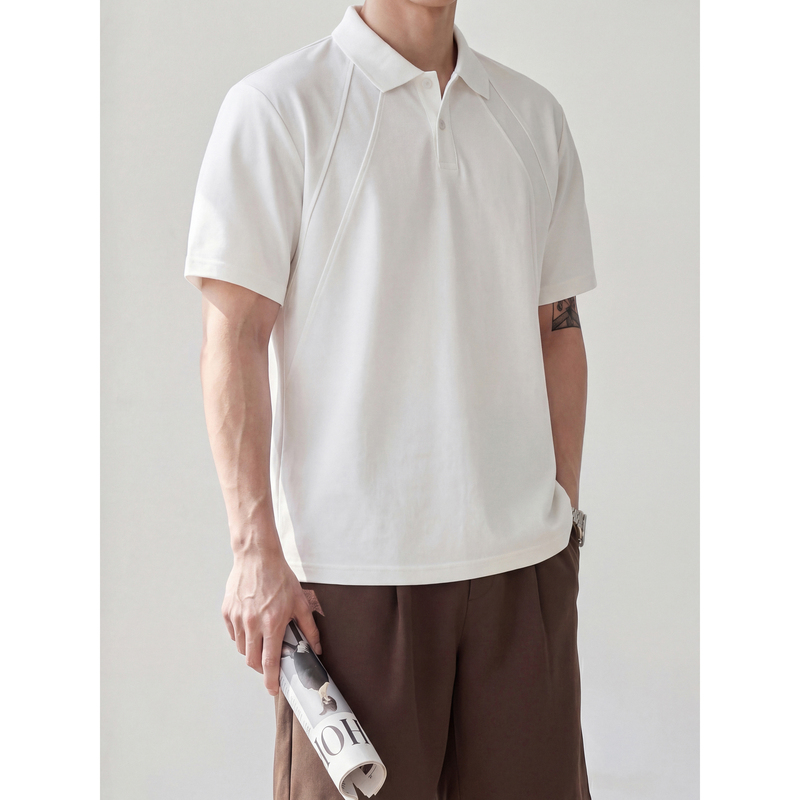 Luud Deconstructed Segmented Patchwork Lapel Polo Shirt Summer Urban Casual Style Breathable Skin-Friendly Cotton Short-Sleeved T-Shirt for Men Luud Deconstructed Segmented Patchwork Lapel Polo Shirt Summer Urban Casual Style Breathable Skin-Friendly Cotton Short-Sleeved T-Shirt for Men
