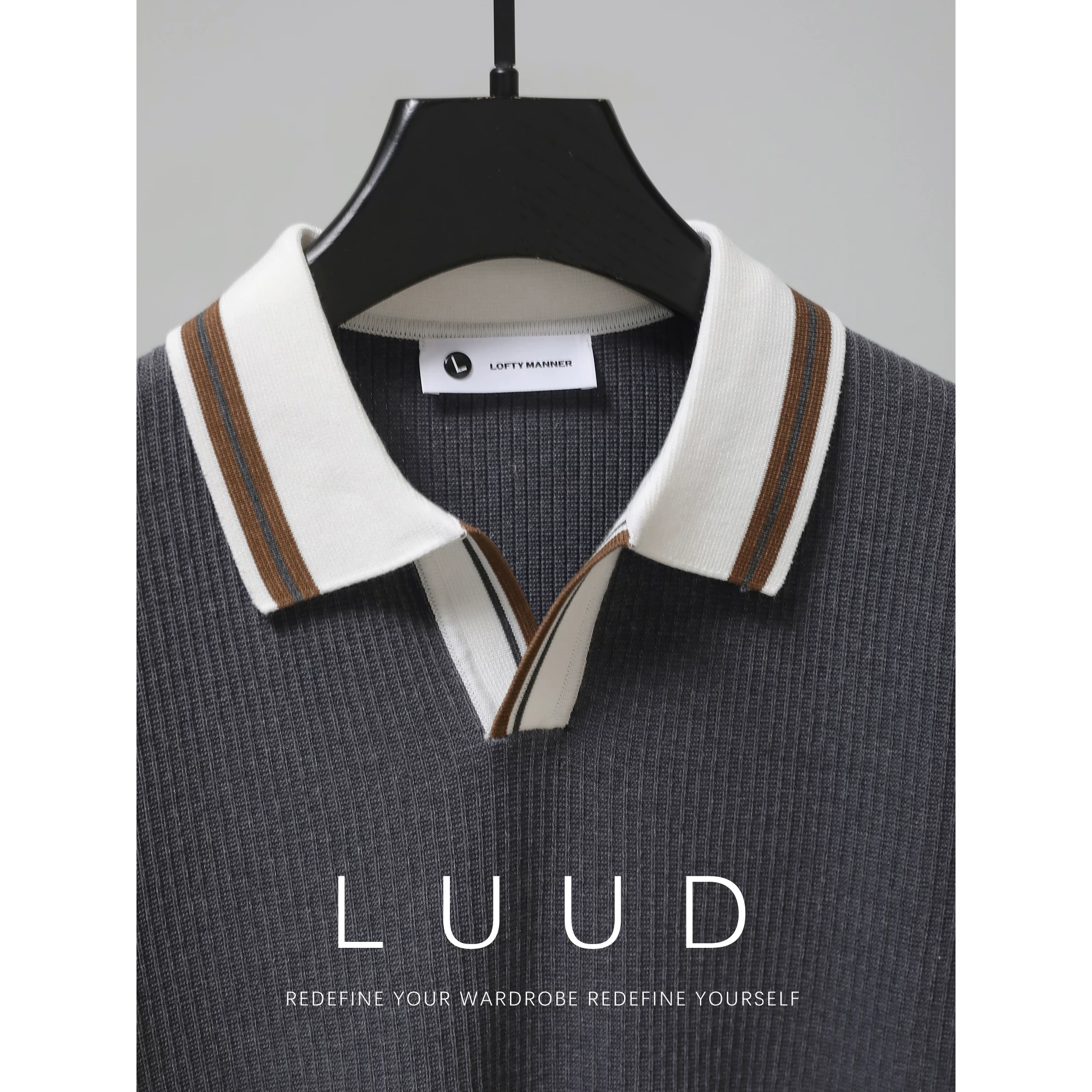 Мужская футболка LUUD, вязаное поло, V-образный вырез, облегающий крой