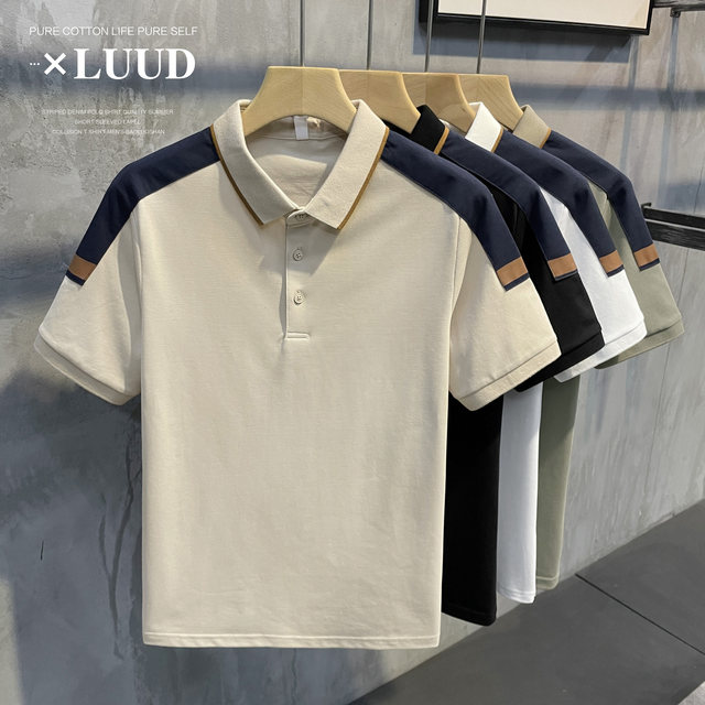 LUUD new product small drop shoulder hit color short-sleeved men's Korean version personality trend polo shirt men's casual summer tops