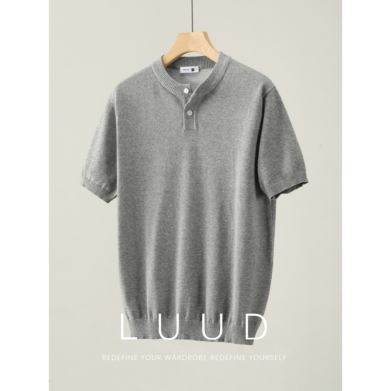 Luud Soft and Smooth Ribbed Knit Short-Sleeve Summer Floral Yarn Blend Textured Henley Collar T-Shirt for Men Luud Soft and Smooth Ribbed Knit Short-Sleeve Summer Floral Yarn Blend Textured Henley Collar T-Shirt for Men