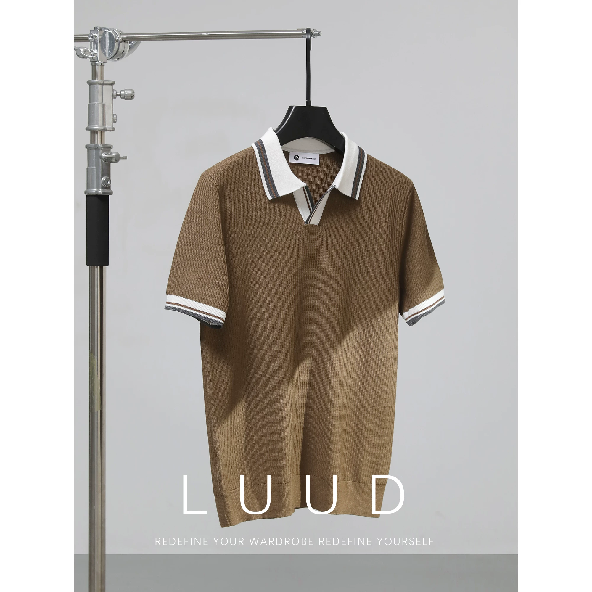 Мужская футболка LUUD, вязаное поло, V-образный вырез, облегающий крой