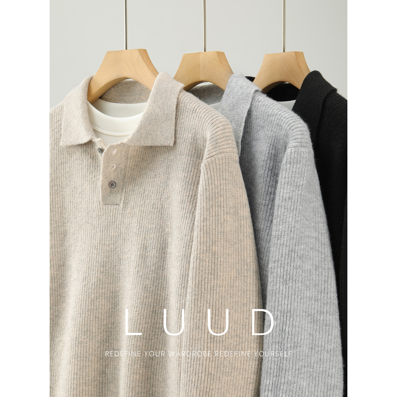 Luud Simple and Elegant Men's Polo Collar Knitwear Soft Yarn Ribbed Texture Casual Sweater for Autumn and Winter