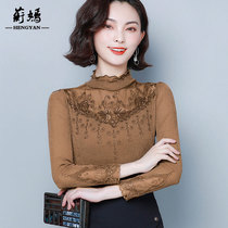 Lace base shirt womens spring and autumn 2021 new trend fashion inside long-sleeved mesh top clothes wild