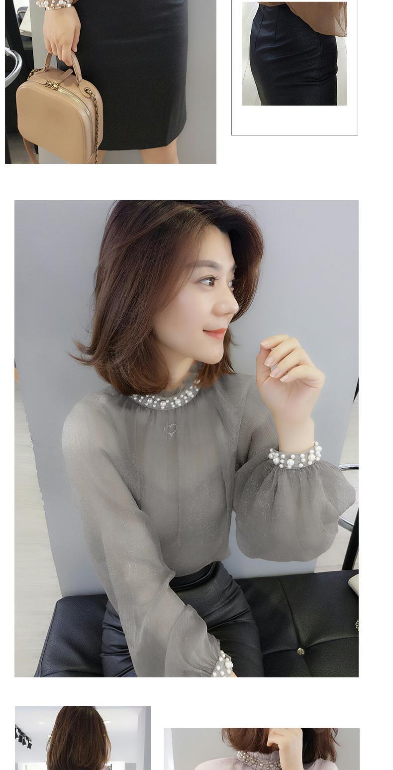 Áo phông nữ châu Âu 2019 mùa thu mới của Hàn Quốc thời trang nước ngoài là áo sơ mi voan lưới màu đỏ rất phổ biến - Áo sơ mi áo sơ mi nhung tăm