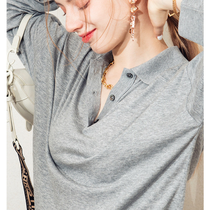 AI Nordic tencel cotton nude knit T-shirt light and thin quality light lavish polo shirt spring and summer