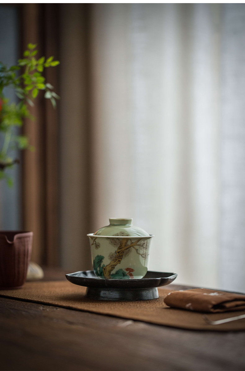 High - end checking hand - made ceramic story town tureen three tureen single pea green glaze not loose tureen