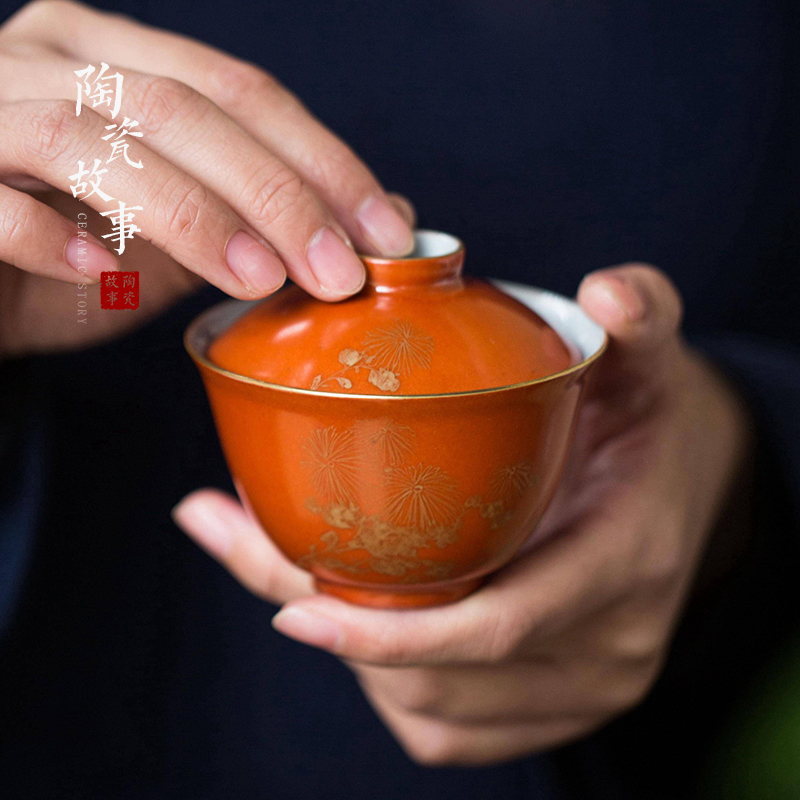 High - end checking hand - made ceramic story town tureen three tureen only single old alum red song by tureen