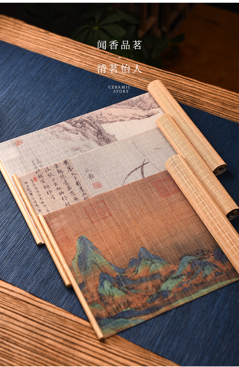 Ceramic story bamboo tea table small color printing and fine bamboo filament mat table flag zen tea tray tea tea accessories