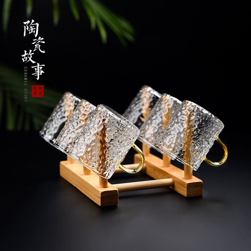 Ceramic Story Glass Tea Cup Set household with cup frame Kung Fu Tea Cup 6 packed cup