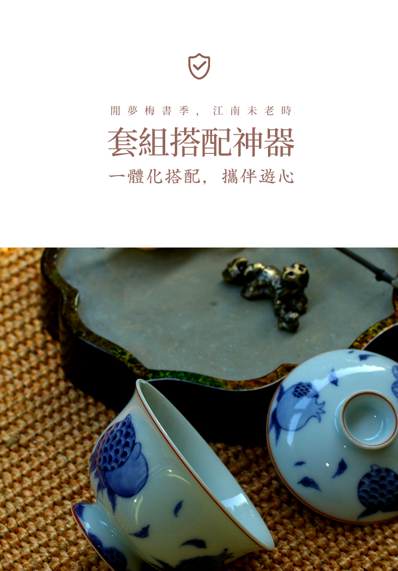 High - end checking hand - made ceramic story town tureen three tureen only a single blue sanduo footed tureen