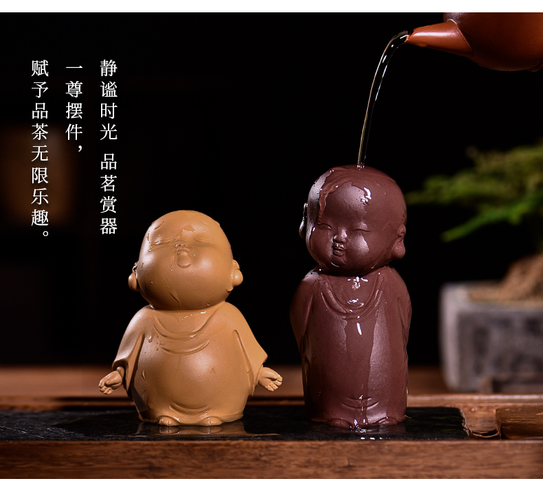 Ceramic purple Japanese story furnishing articles pet boutique tea can keep tea tea accessories play the young monk tea table decoration