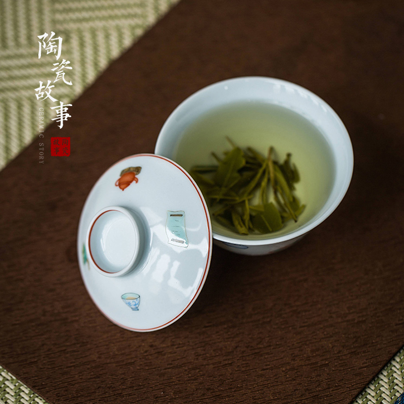High - end checking hand - made ceramic story town tureen three tureen only a single green color four red hat to tureen