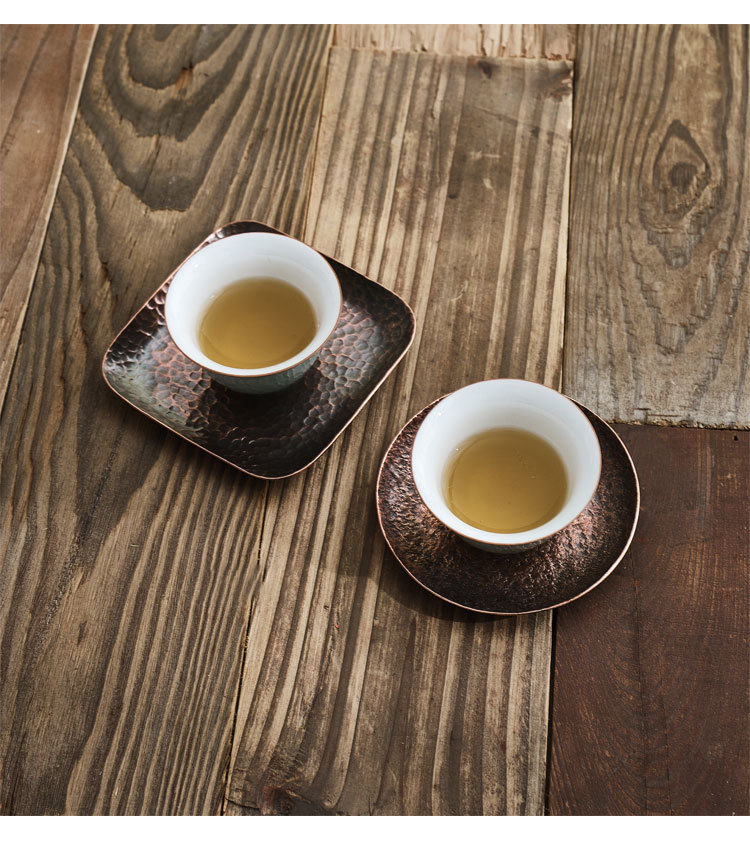 Copper hammer eye grain ceramic story coasters Japanese zen cup saucer insulation prevent hot kung fu tea accessories