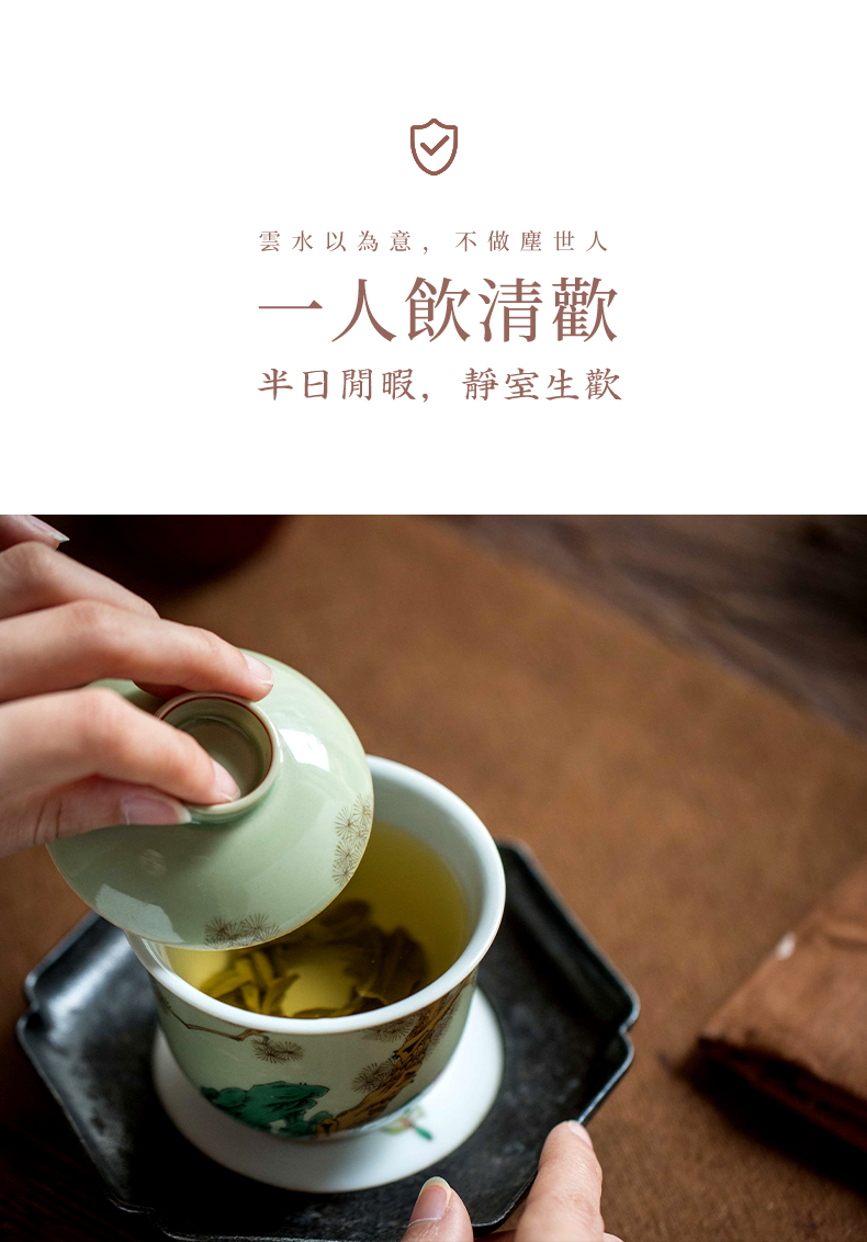 High - end checking hand - made ceramic story town tureen three tureen single pea green glaze not loose tureen